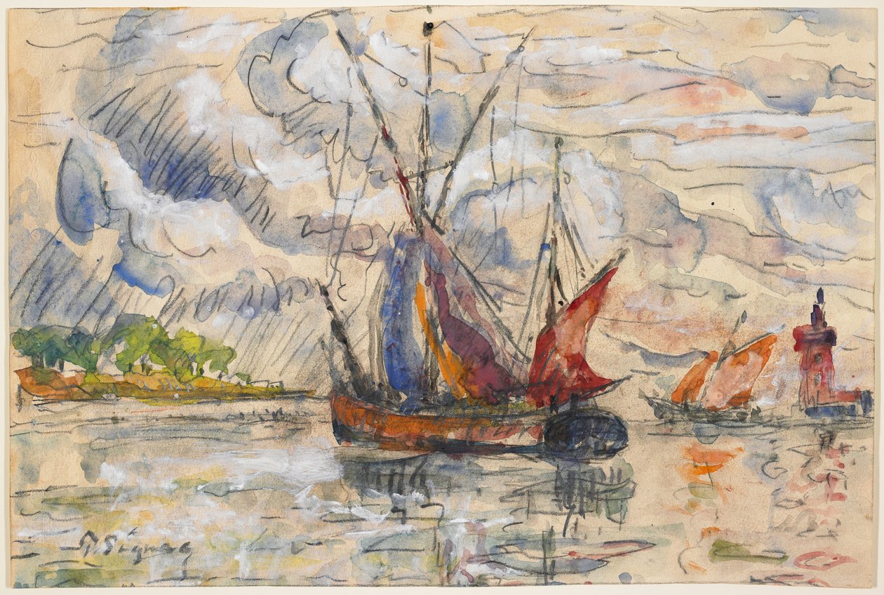 Vissersboten in La Rochelle, c.1919-21 (grafiet, aquarel en dekkend wit) door Paul Signac
