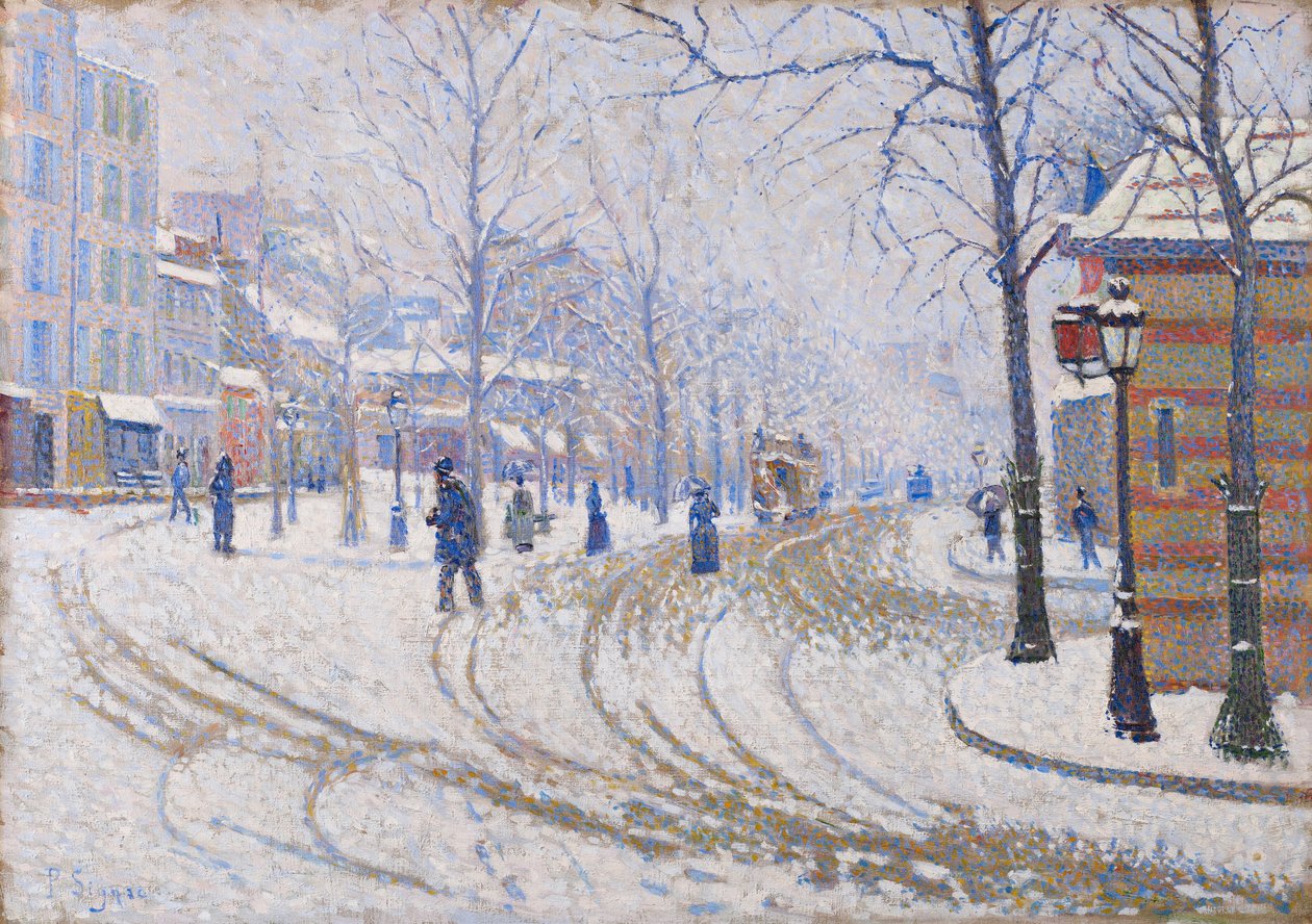 Sneeuw, Boulevard de Clichy, Parijs, 1886 door Paul Signac