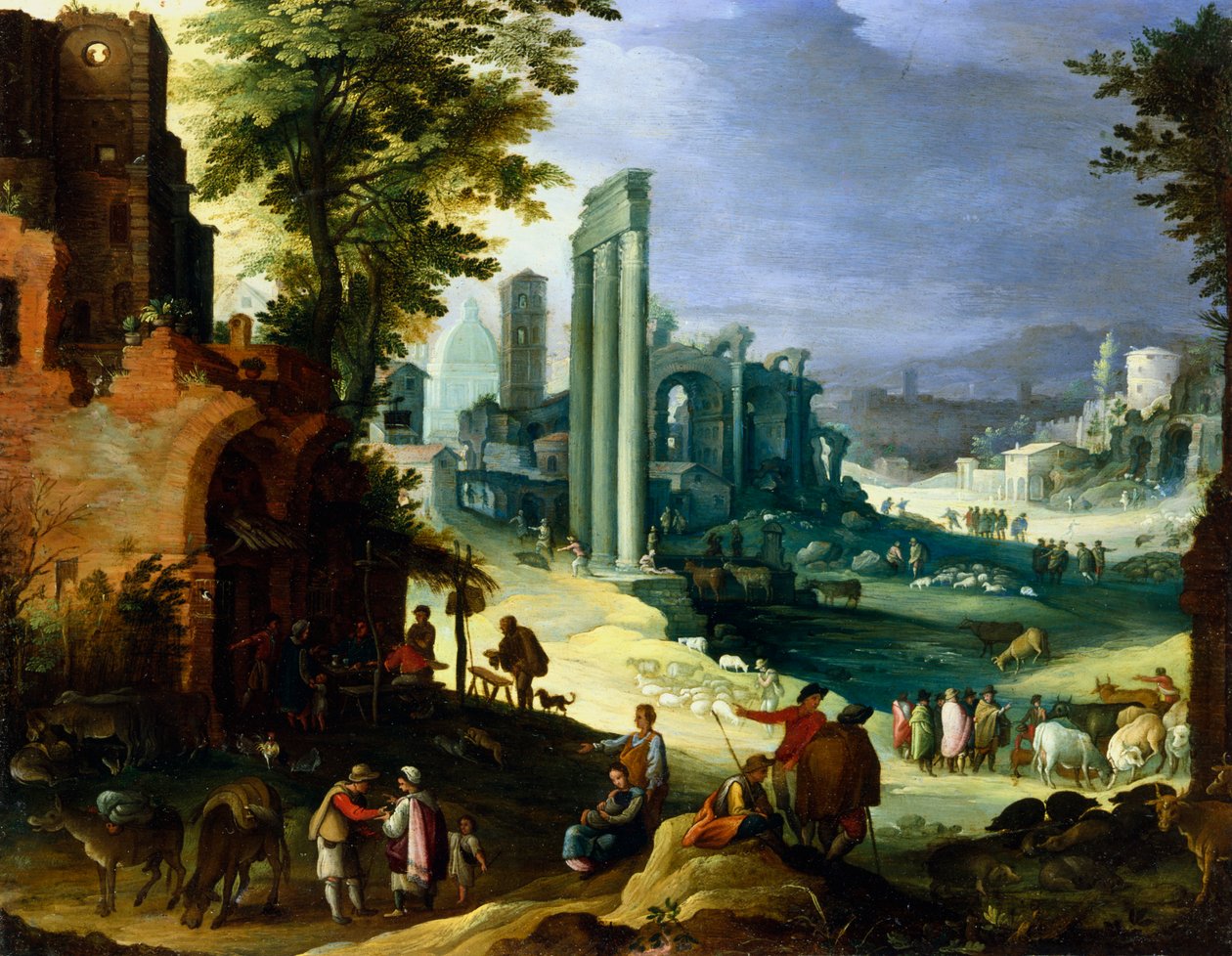 Uitzicht op Rome, ca. 1574-1626 door Paul Bril