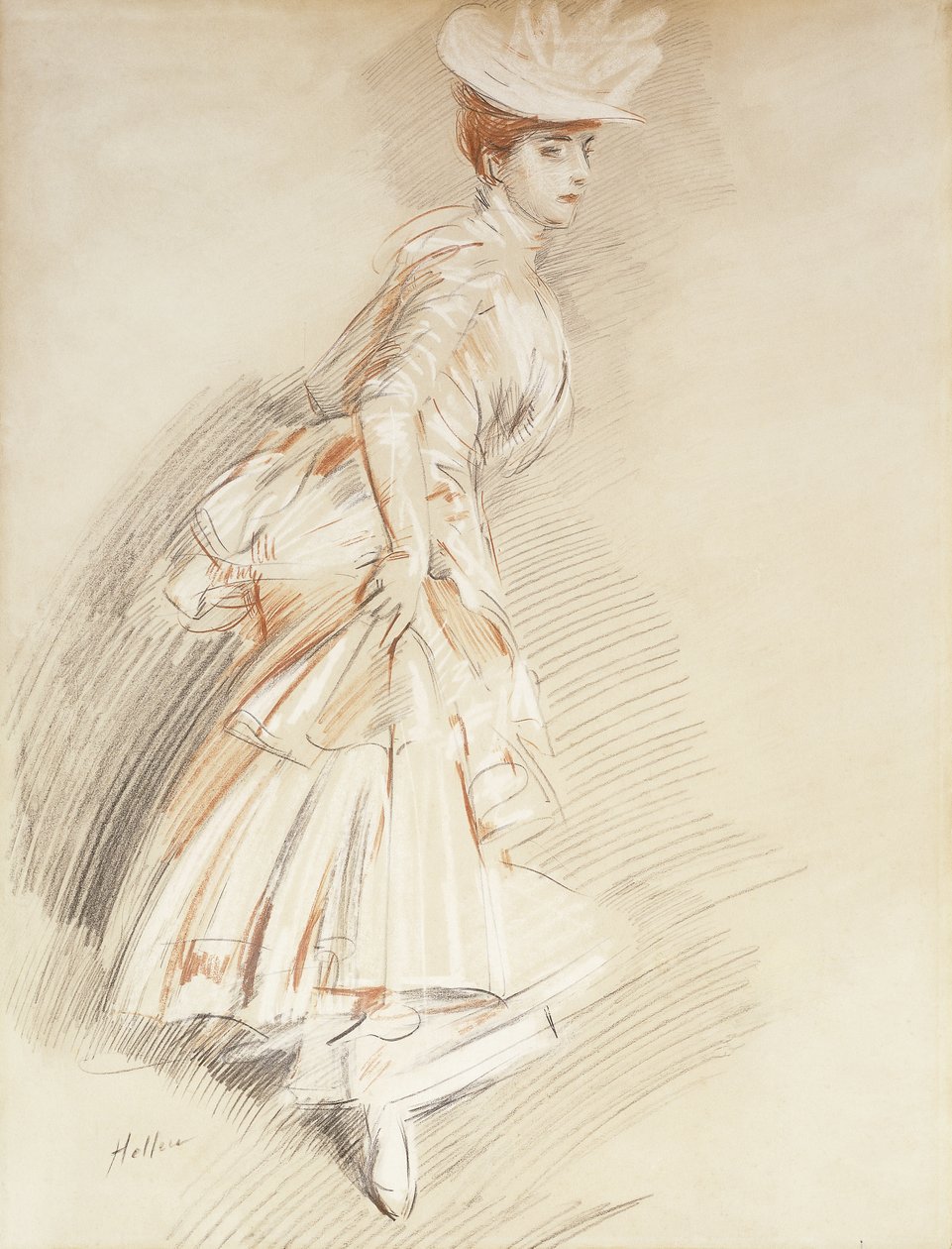 Een elegante dame, staand op volledige lengte door Paul Cesar Helleu