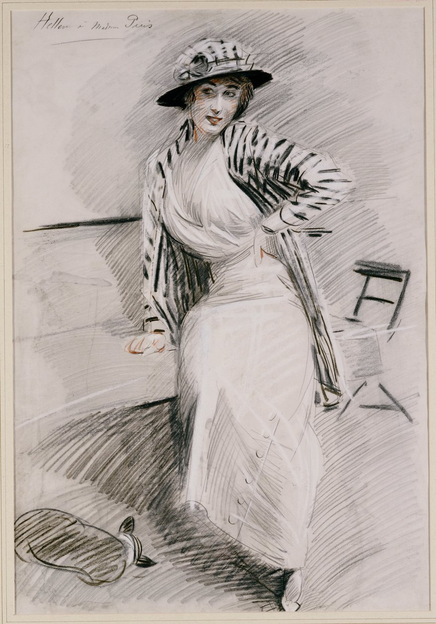 Madame Paris zittend op een banket door Paul Cesar Helleu