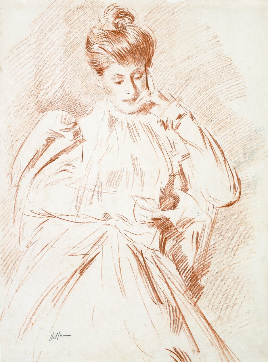 Portret van Madame Helleu, Lezend door Paul Cesar Helleu