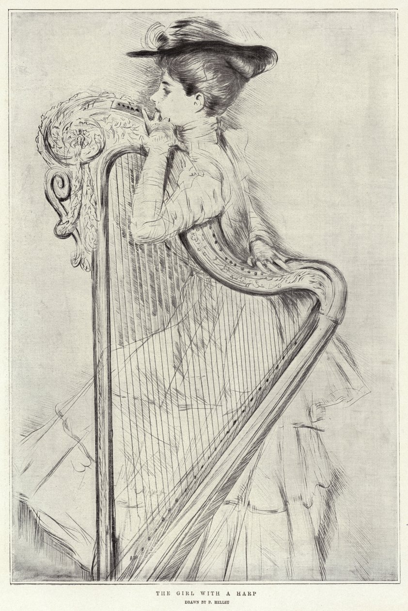 Het meisje met een harp door Paul Cesar Helleu