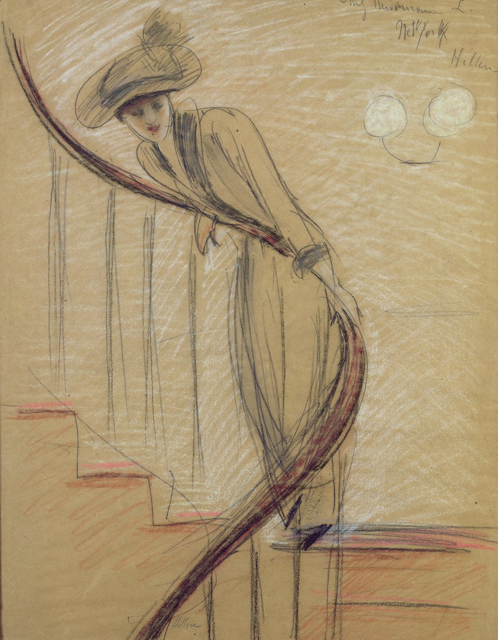 De trap (krijt op papier) door Paul Cesar Helleu