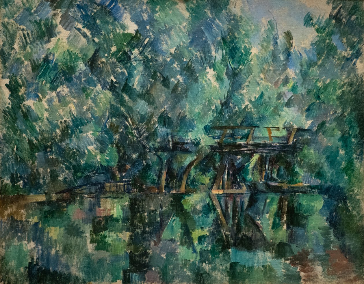 Een brug over een vijver Saint-Maur-des-Fosses door Paul Cézanne