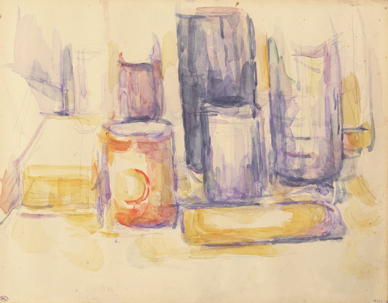 Keukentafel: potten en flessen door Paul Cézanne