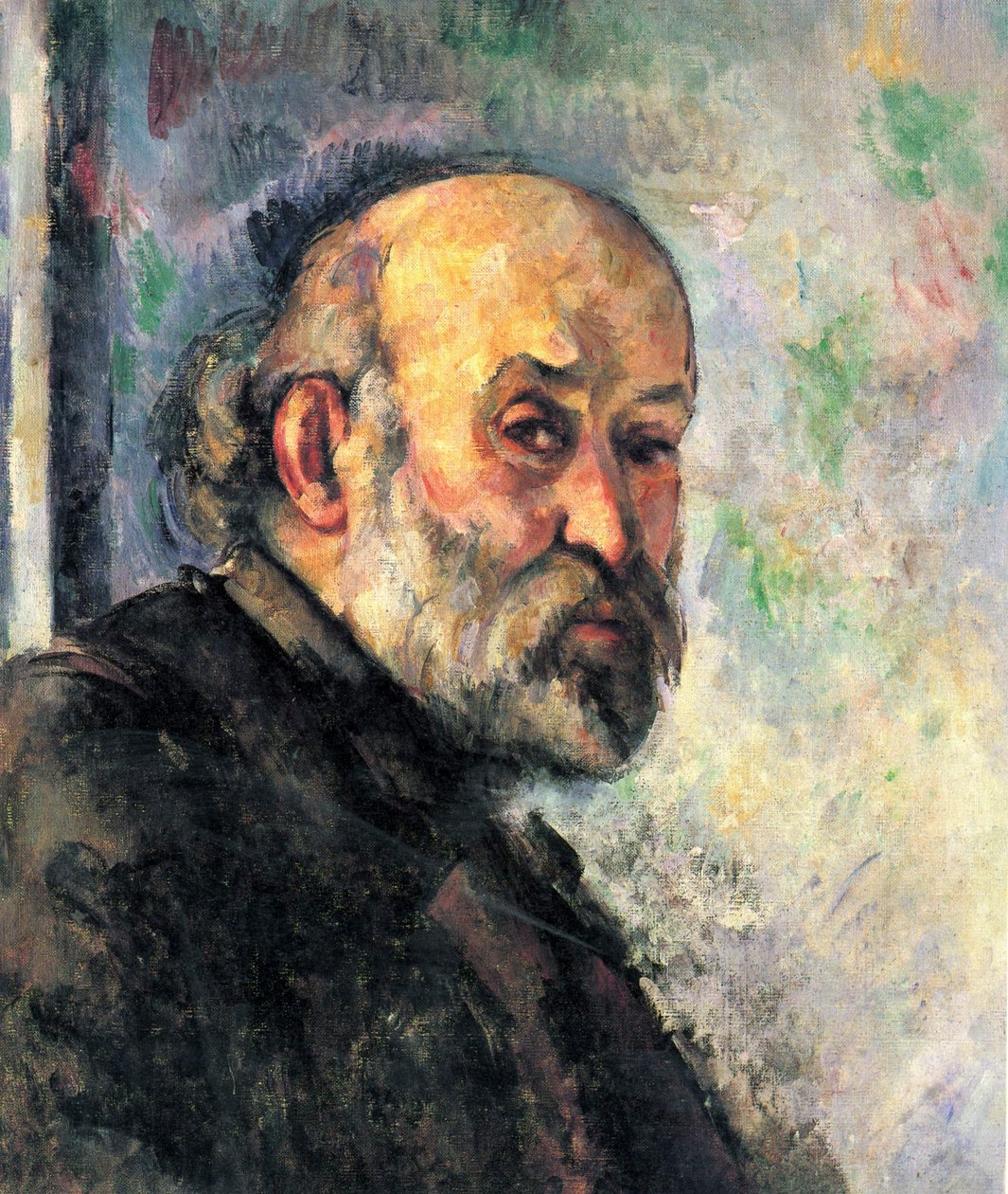 Zelfportret op blauwe achtergrond door Paul Cézanne