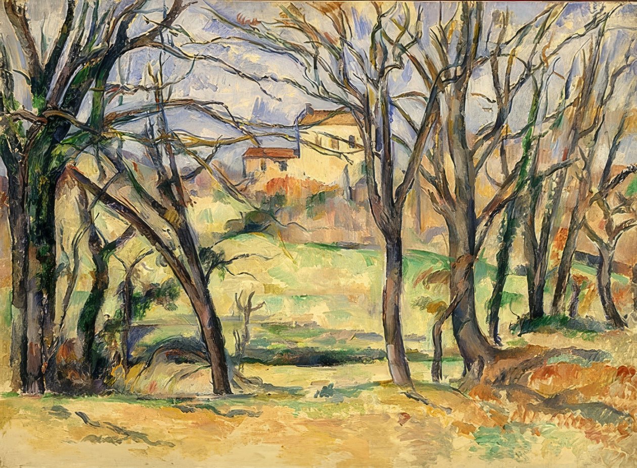 Bomen en huizen, Jas de Bouffan. 1885-86 door Paul Cézanne