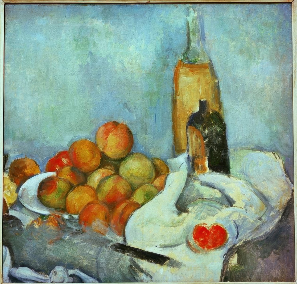 Flessen en Perziken door Paul Cézanne