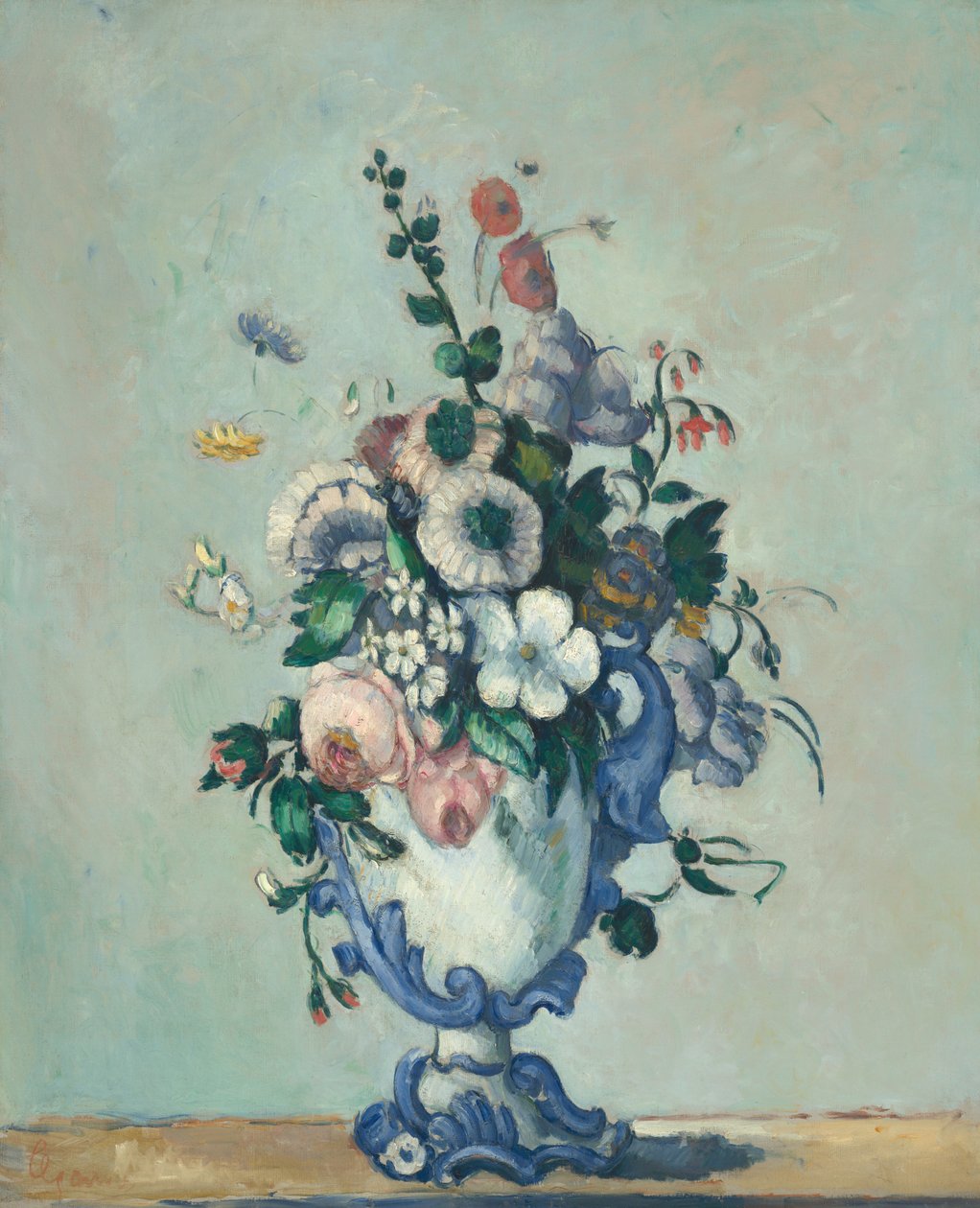 Bloemen in een rococo vaas door Paul Cézanne