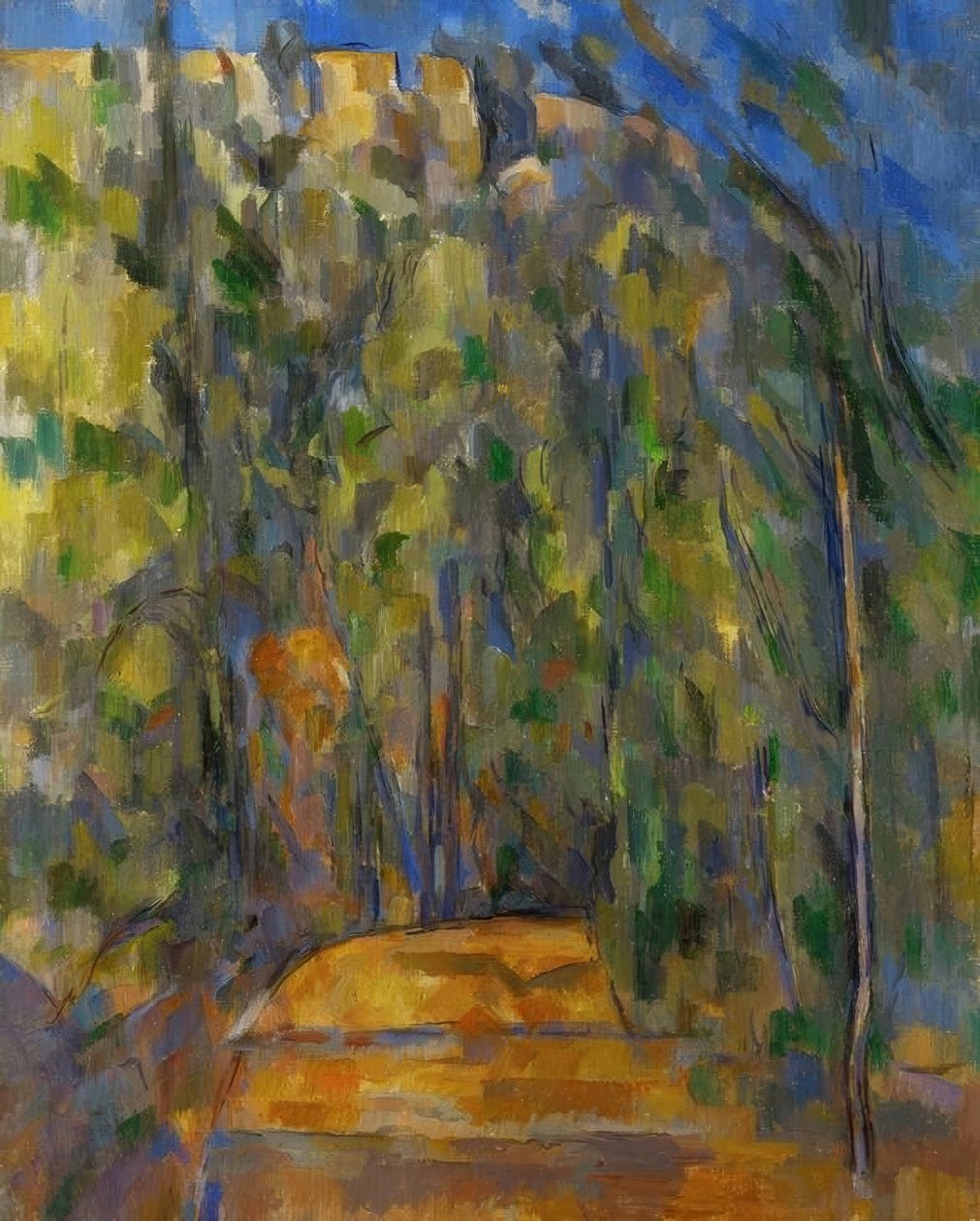 De kronkelende weg in het bos door Paul Cézanne