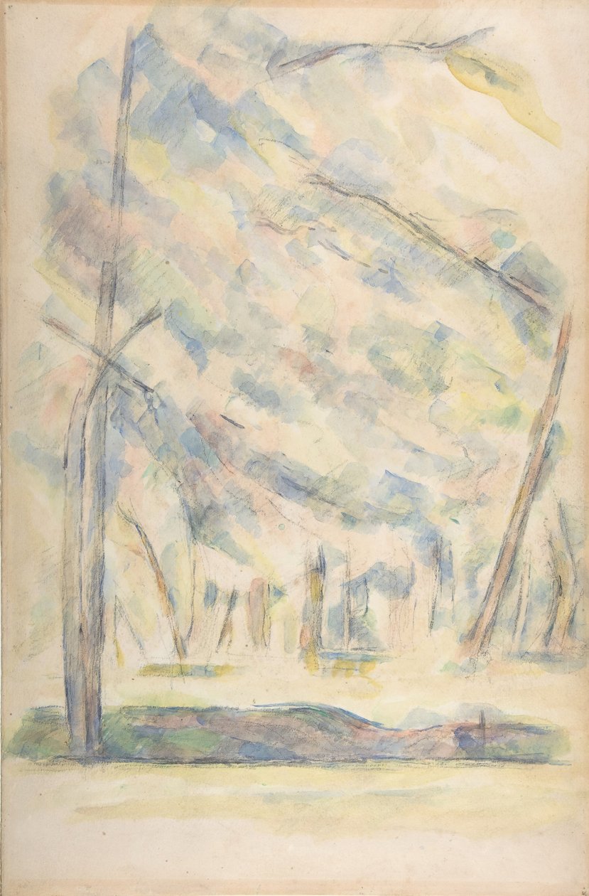Landschap recto, schets van rotsen verso door Paul Cézanne