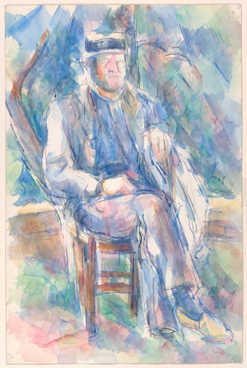 Man met strohoed door Paul Cézanne