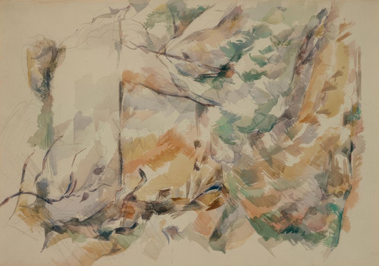 Rotsen bij de grotten boven Château-Noir door Paul Cézanne