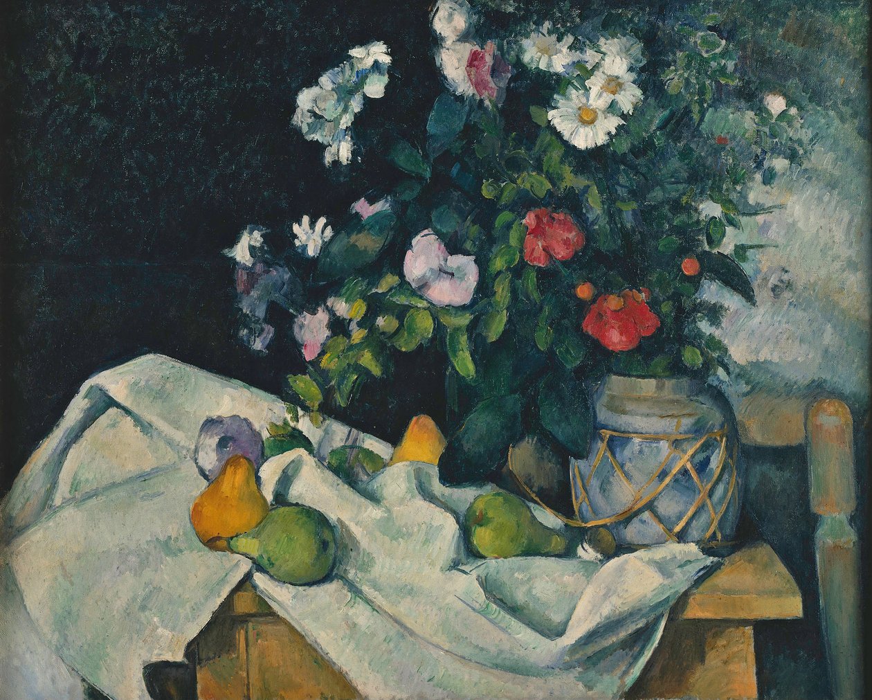 Stilleven met bloemen en fruit door Paul Cézanne