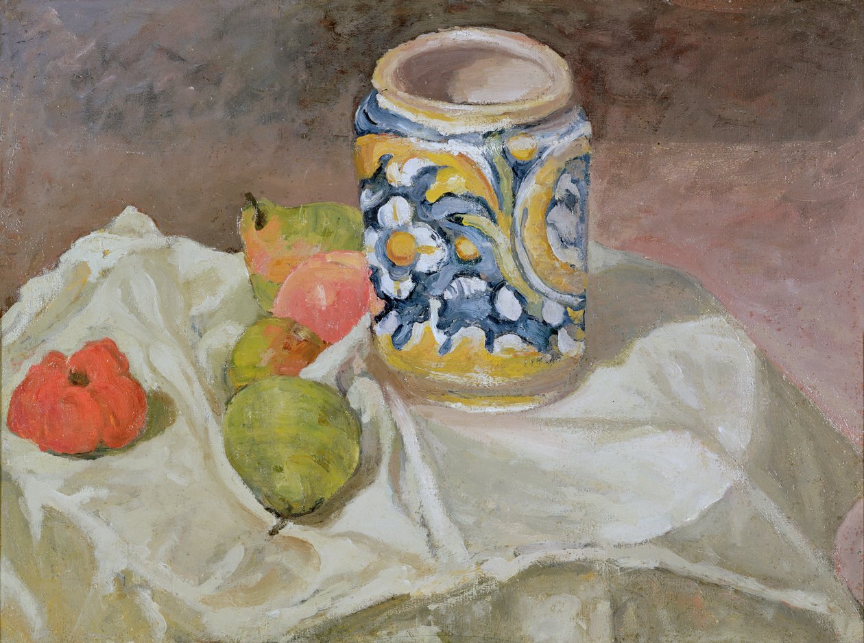Stilleven met Italiaanse aardewerken pot door Paul Cézanne