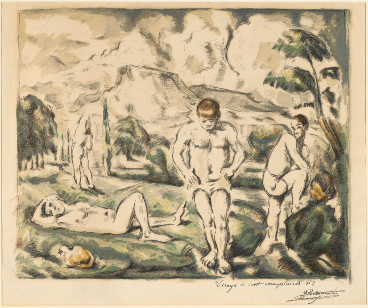 De baders (grote plaat) door Paul Cézanne