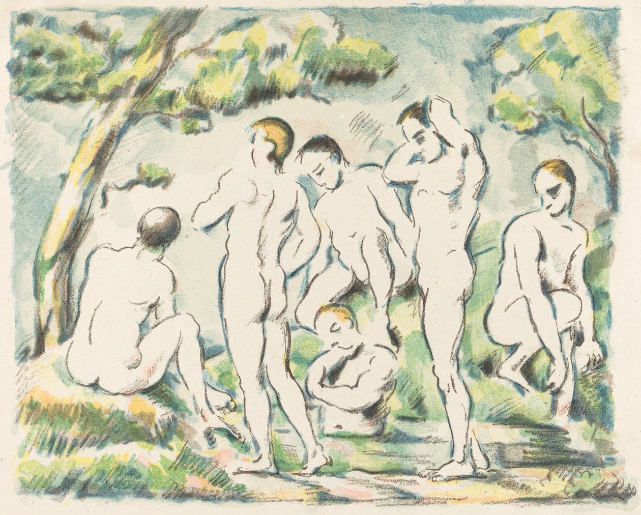 De baders (kleine plaat) door Paul Cézanne