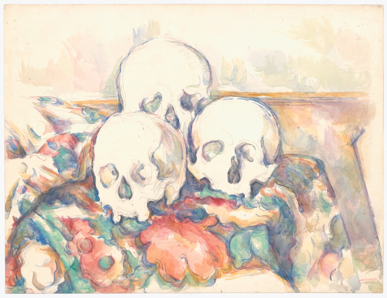 De drie schedels door Paul Cézanne