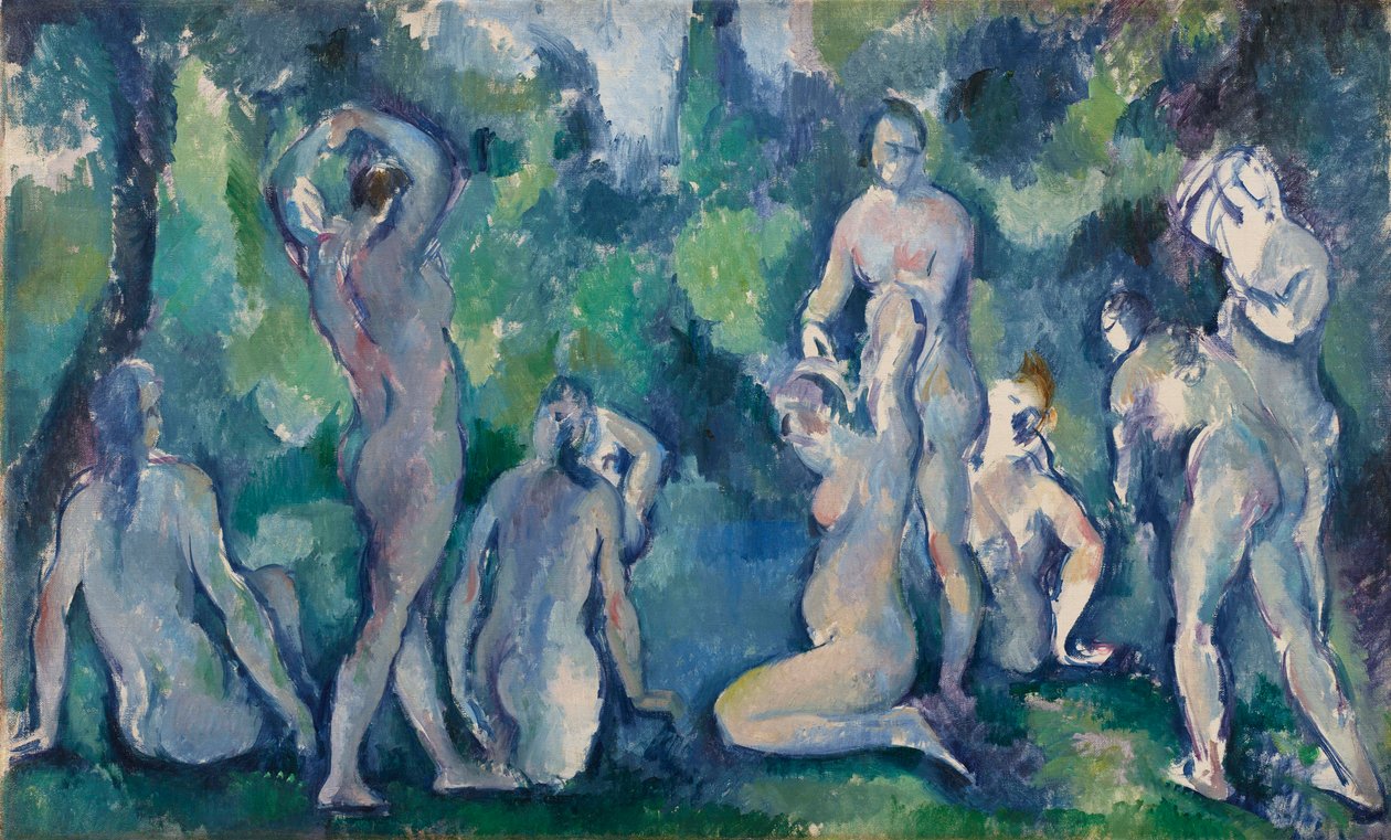 Vrouwen baden door Paul Cézanne