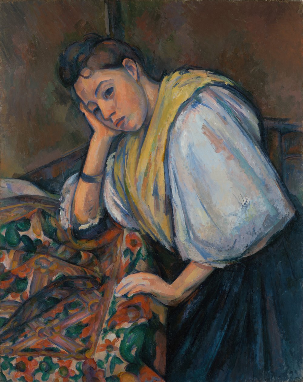 Jonge Italiaanse vrouw aan tafel door Paul Cézanne