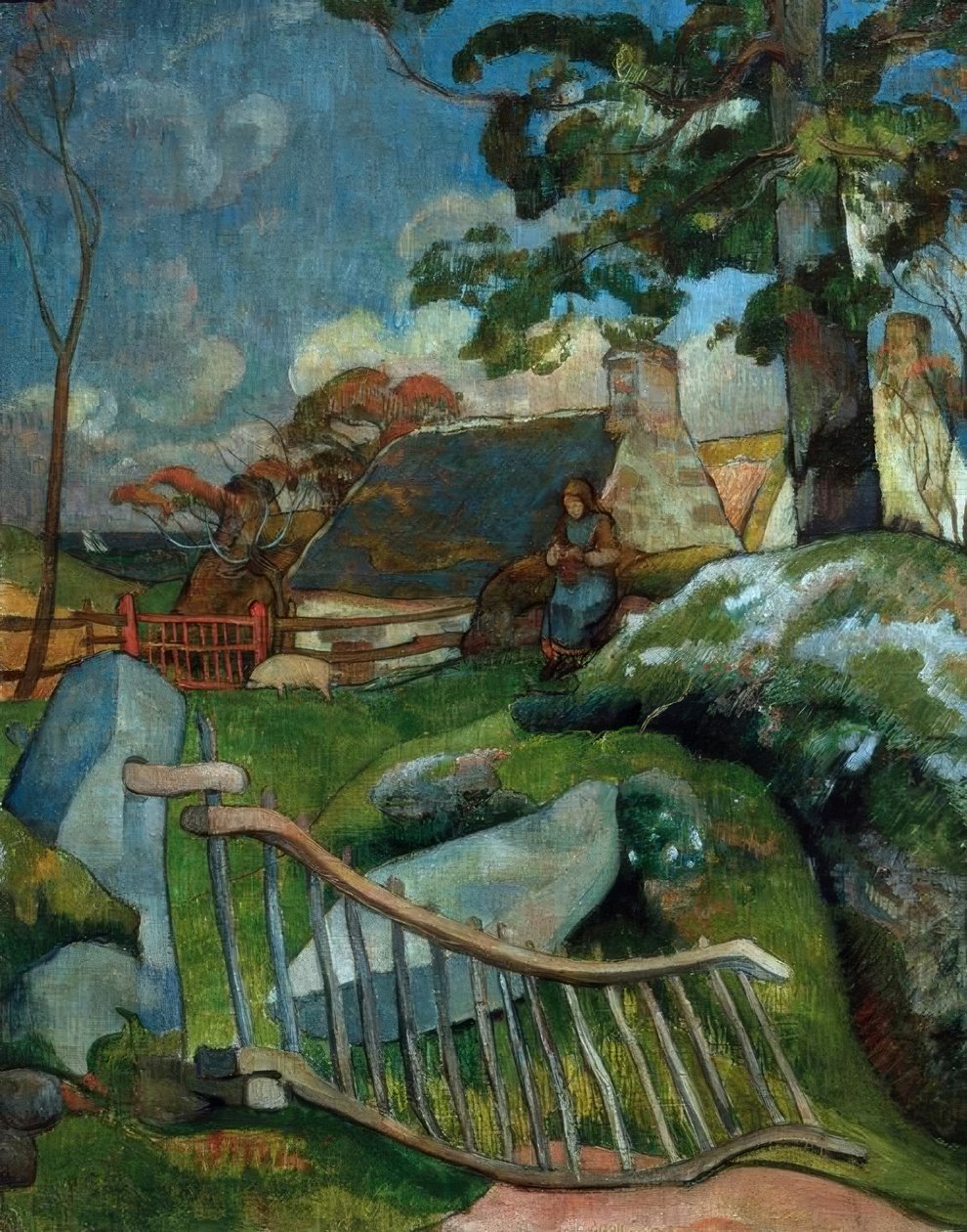 Het Hek (De Varkenshoedster) door Paul Gauguin