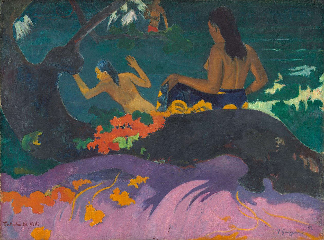 Fatata te Miti (Aan zee) door Paul Gauguin