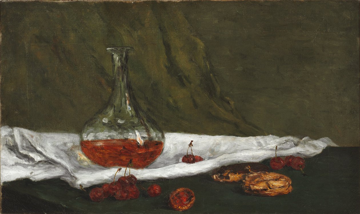 Frans:  Cerises et carafon Kersen en karaf door Paul Gauguin
