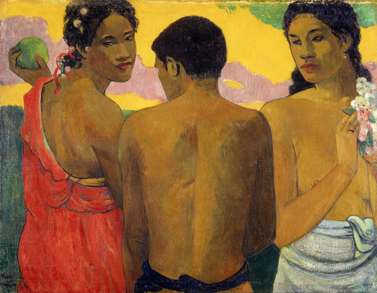 Frans: Trois Tahitiens, of Gesprek Drie Tahitianen door Paul Gauguin