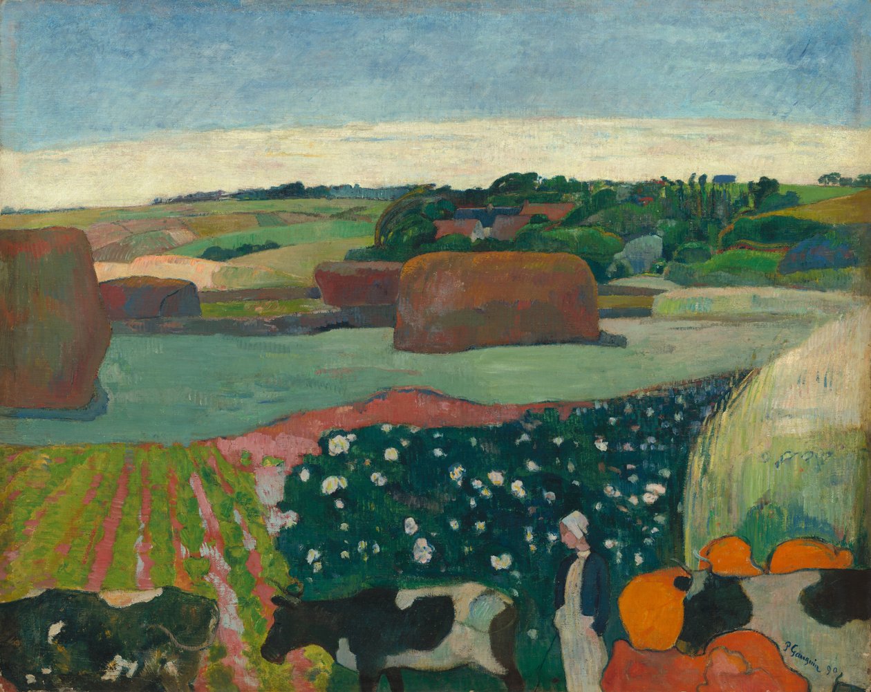 Hooibergen in Bretagne door Paul Gauguin