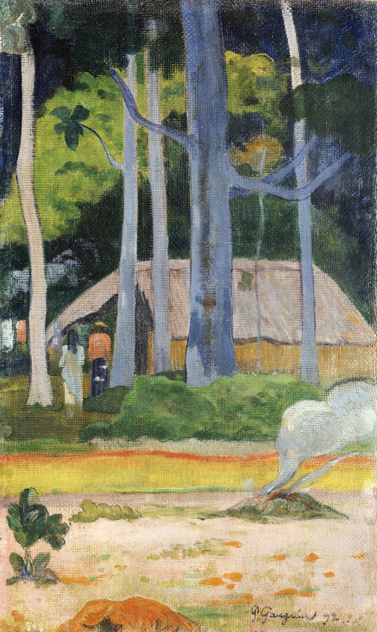 Hut in de Bomen door Paul Gauguin