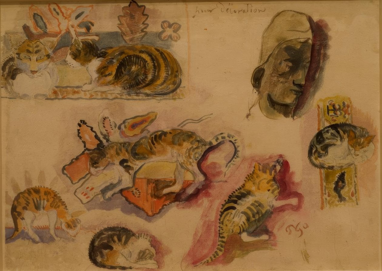 Katten en hoofd door Paul Gauguin