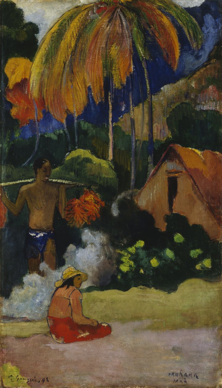 Landschap in Tahiti (Mahana Maà) door Paul Gauguin