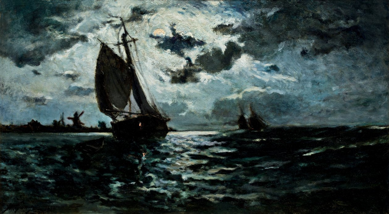 Zeilschip in het Maanlicht door Paul Gauguin