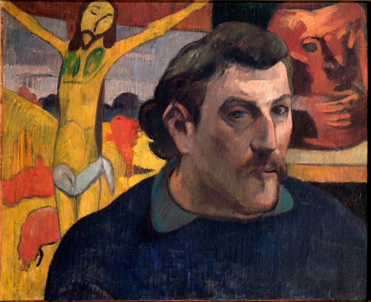 Zelfportret met gele Christus door Paul Gauguin