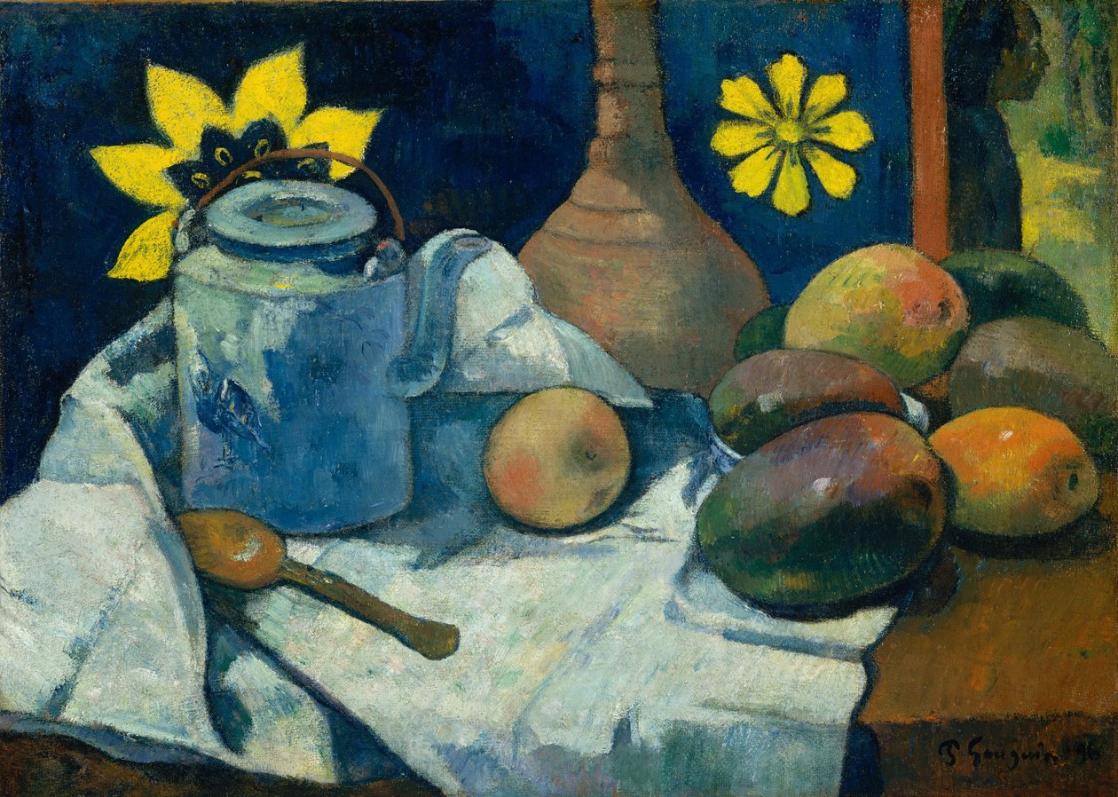 Stilleven met theepot en fruit, 1896 door Paul Gauguin