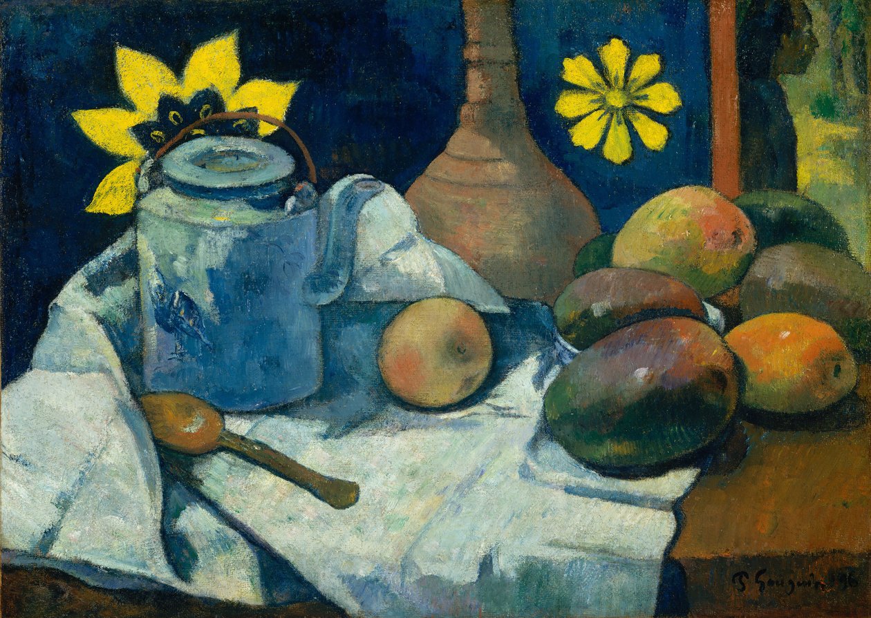 Stilleven met theepot en fruit, 1896 door Paul Gauguin