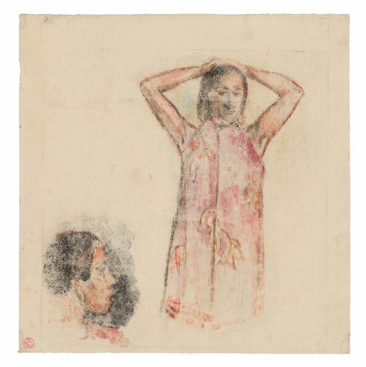 Tahitisch Meisje in Roze Pareu door Paul Gauguin