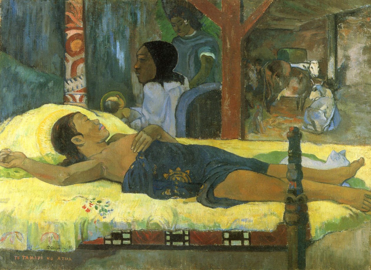 Tahitiaans:  Te Tamari no Atua De Geboorte door Paul Gauguin