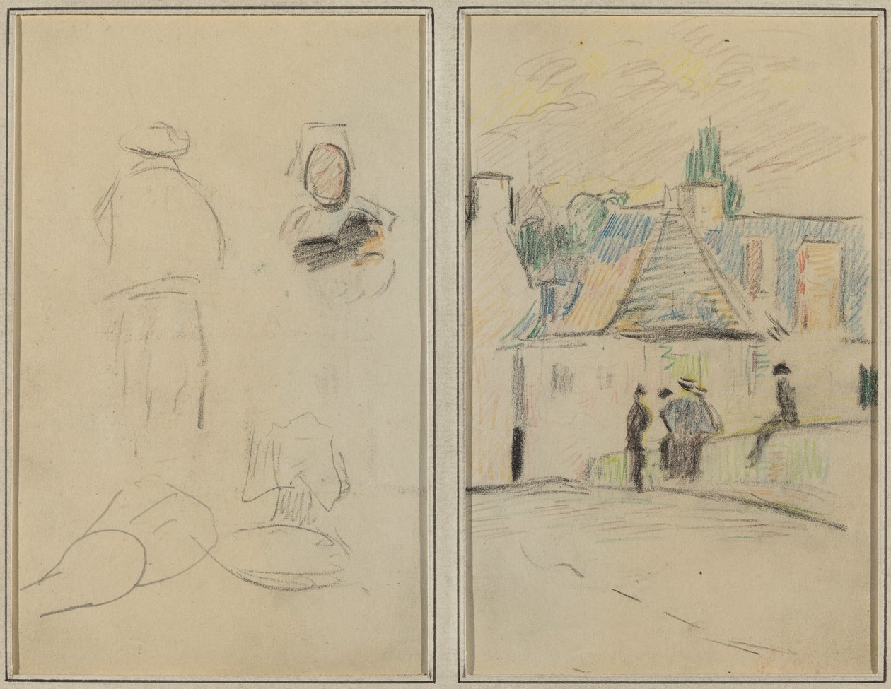 Twee Bretonse Figuren; Brug bij Pont-Aven door Paul Gauguin