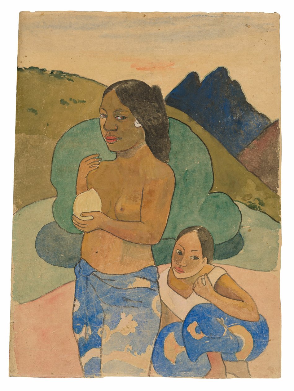 Twee Tahitiaanse vrouwen in een landschap door Paul Gauguin