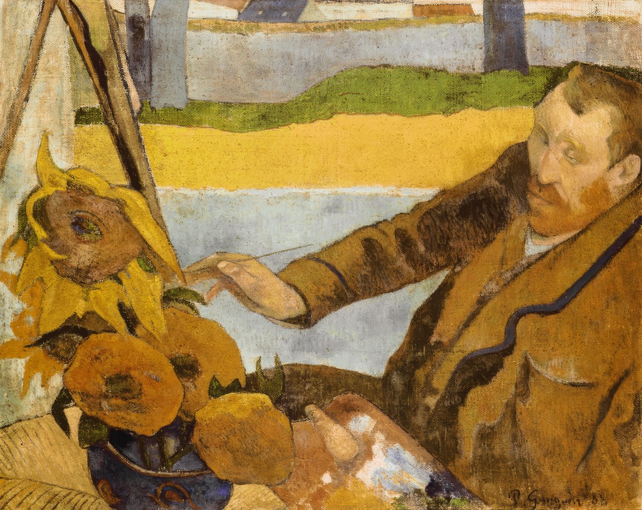 Vincent van Gogh, zonnebloemen schilderend door Paul Gauguin