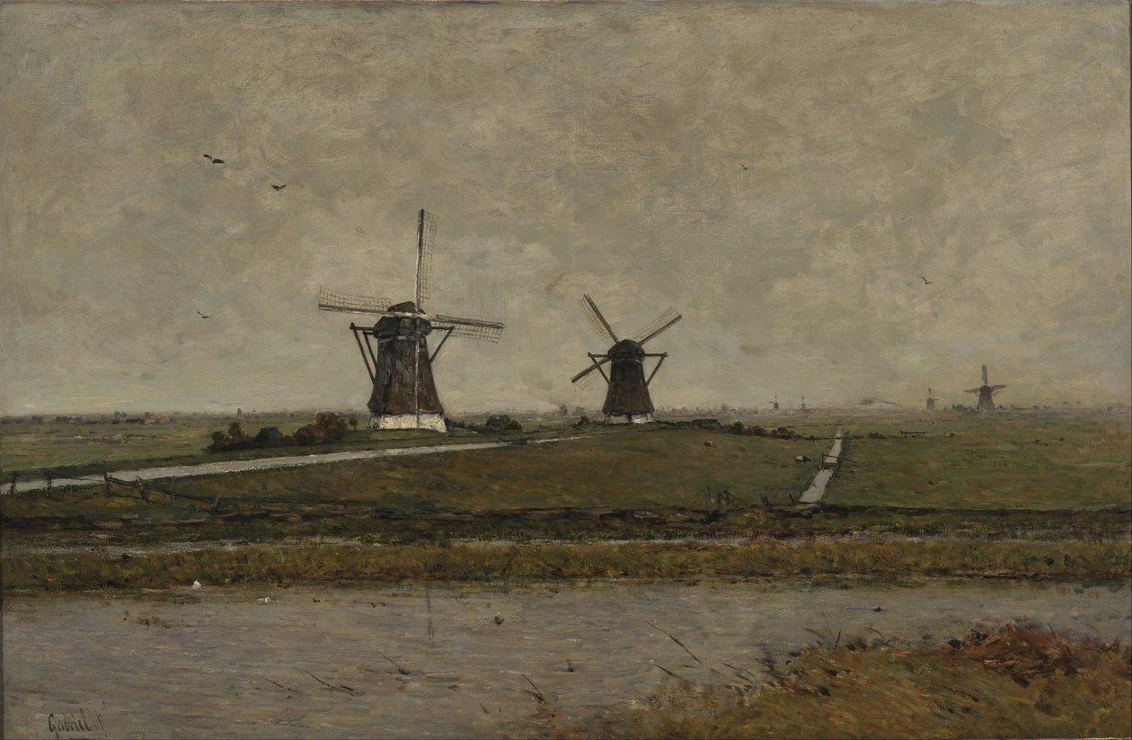 Polder met molens bij Overschie door Paul Joseph Constantin Gabriel