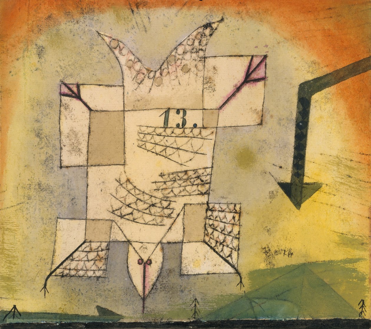 Vogel neerstortend door Paul Klee