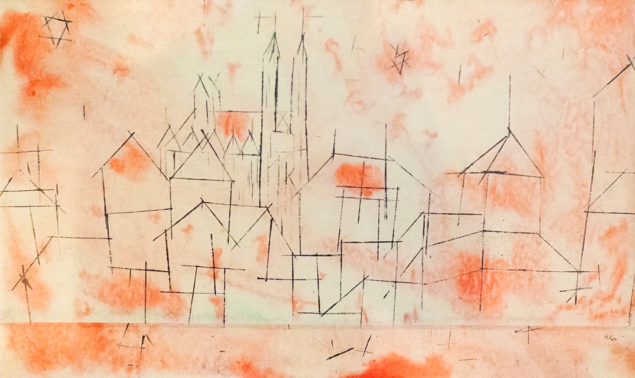 Stad met gotische kathedraal door Paul Klee
