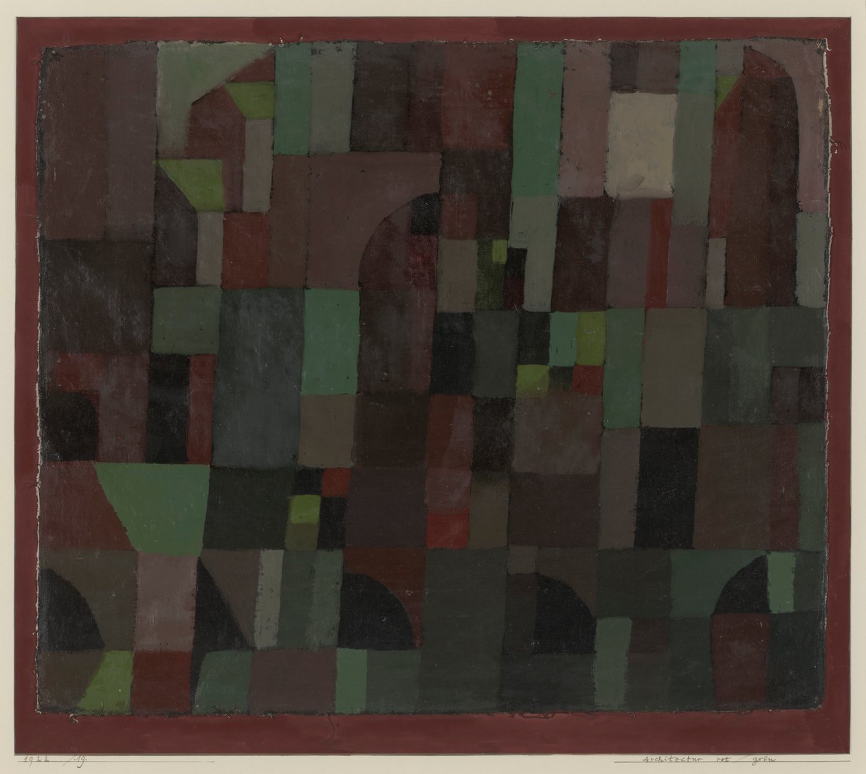 Rood/Groene architectuur (geel/violet gradatie) door Paul Klee