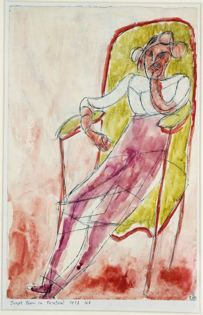 Jonge vrouw in de fauteuil door Paul Klee
