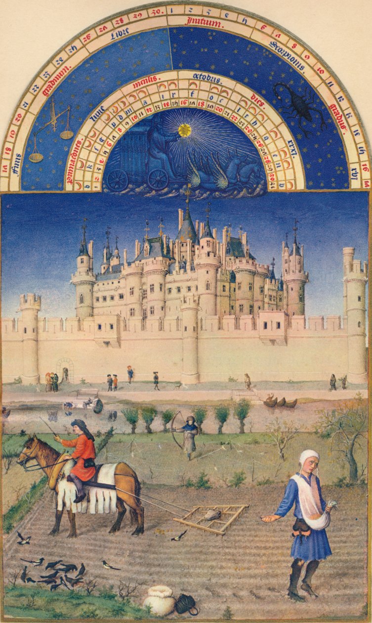 Oktober - het Louvre, 15e eeuw door Paul Limbourg