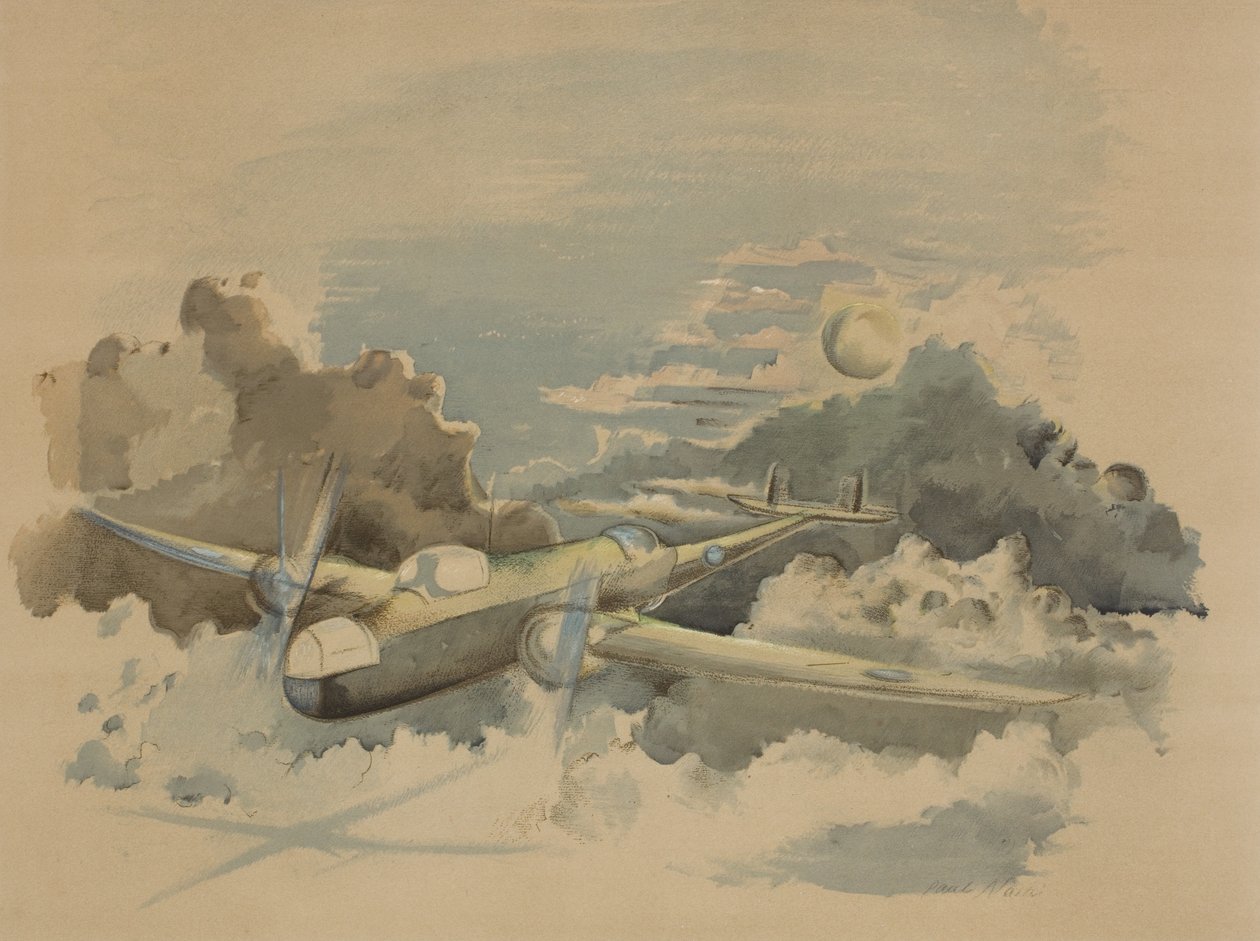 Maanlichttocht, Hampden vliegt boven de wolken door Paul Nash