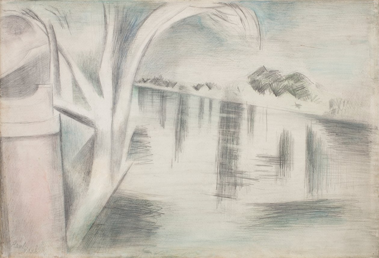 Rivier en bomen door Paul Nash